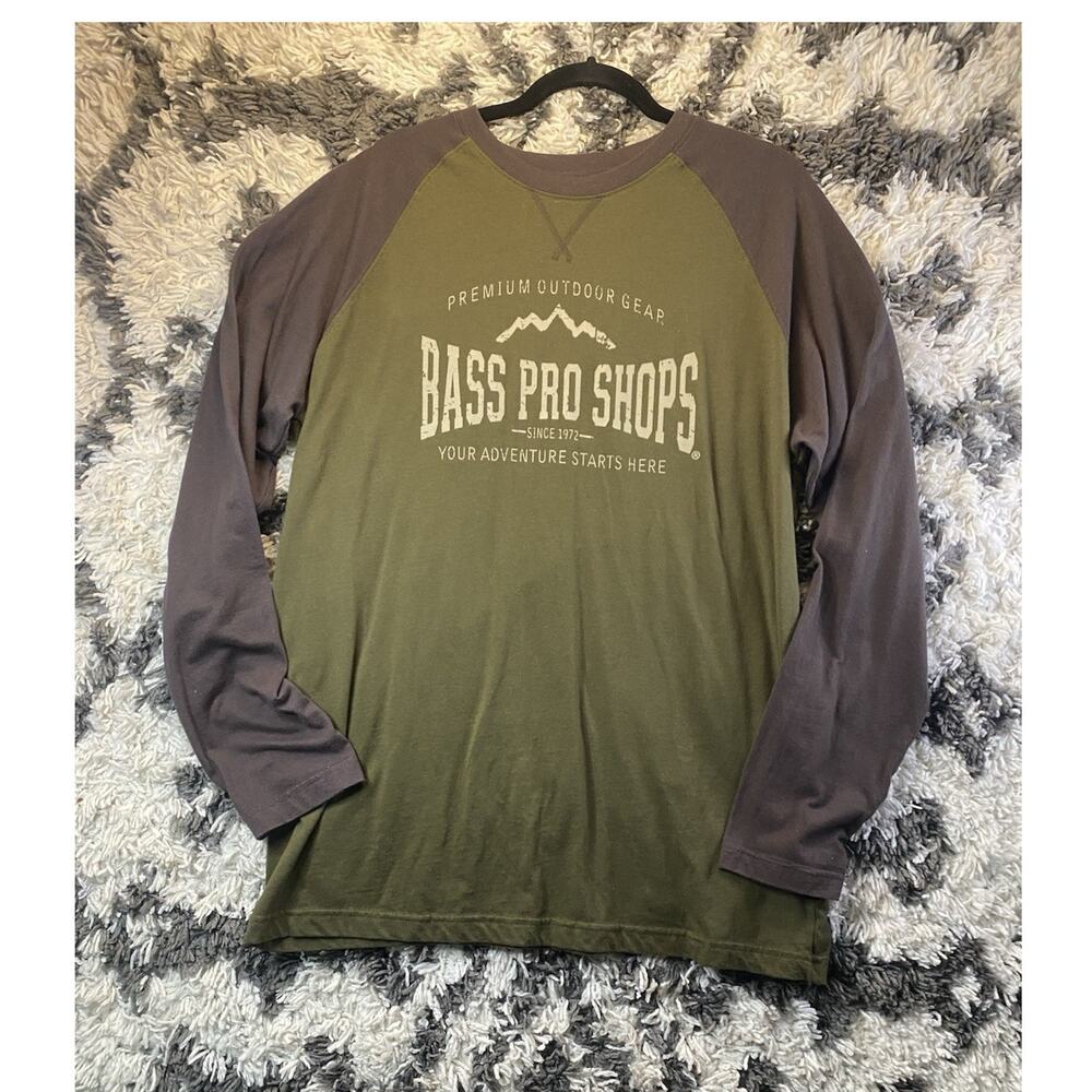 Bass Pro Shops Men's XL Green Brown Graphic Logo Long Sleeve T-Shirt